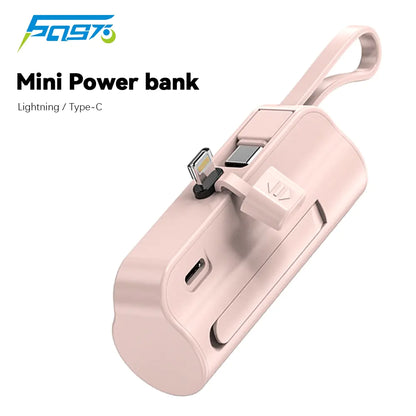 Power Bank 5000mAh Built in Cable Mini PowerBank External Battery Portable Charger For iPhone Samsung Xiaomi Spare Power Banks